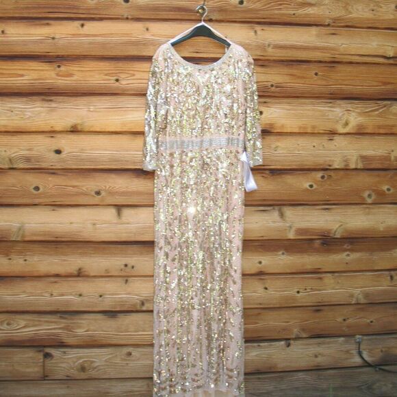 Mac Duggal Womens Plus Size Beaded Sequin 3/4 Sleeve Gown Rose Gold 4857 - Picture 5 of 16